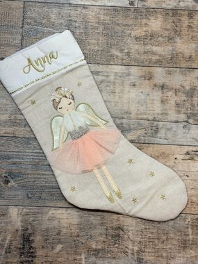 Personalized 'Anna' Glitter Angel Pink Tulle Mon Ami Christmas Stocking